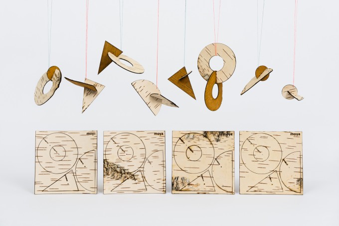 MOYA Grafischer Birken Christbaumschmuck - DIY 4er Set - Deko Ornamente aus Birkenrinde