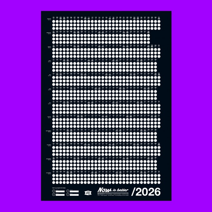 Bob And Uncle Design – Wandkalender – Now Is Better 2026 – Schwarz – 680 x 1000 mm