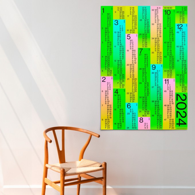 NEW PRINTS ON THE BLOCK / Wandkalender 2024 – Colourful Year – 70 × 100 cm