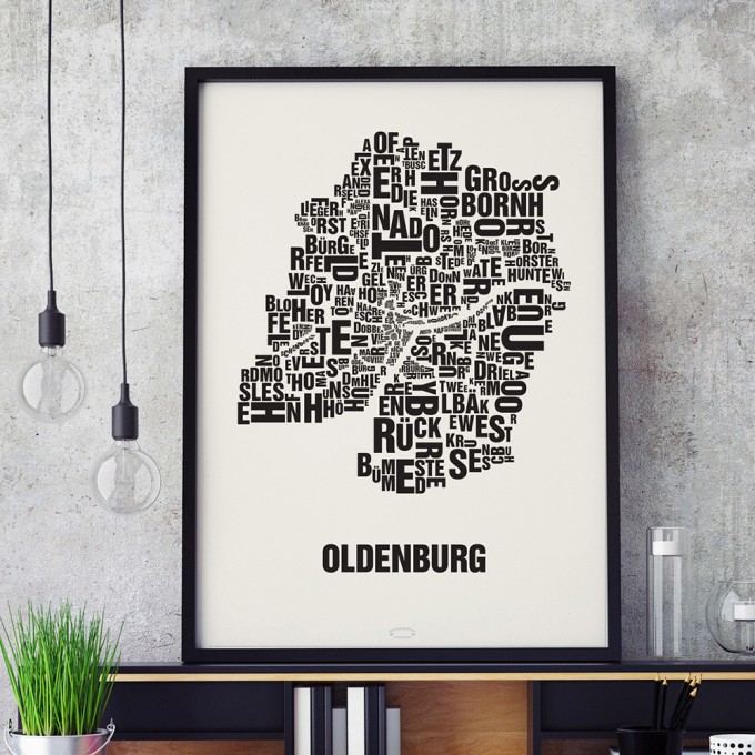 Buchstabenort Oldenburg Stadtteile-Poster Typografie Siebdruck