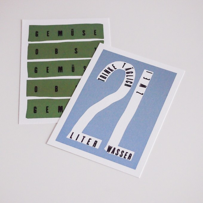 Postkarten-Set „Ernährung“ Siebdruck, 2 Karten A6 von issgut