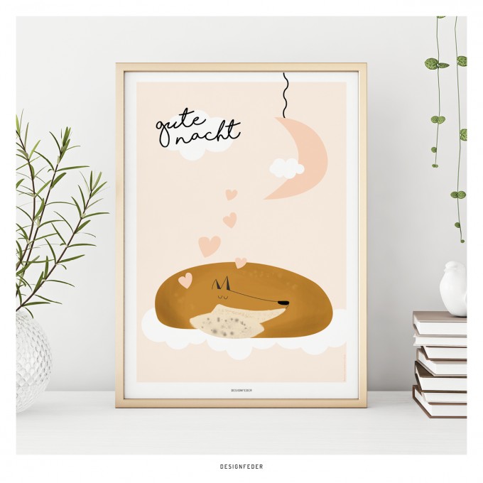 designfeder | Poster Gute Nacht kleiner Fuchs | Mädchen designfeder | Poster Gute Nacht kleiner Fuchs | Mädchen
