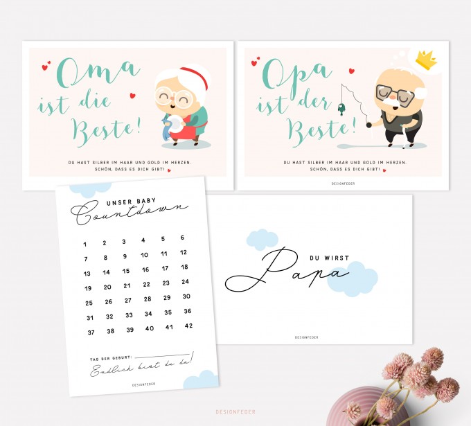 designfeder | Postkarten Baby Countdown + Papa + Oma + Opa designfeder | Postkarten Baby Countdown + Papa + Oma + Opa