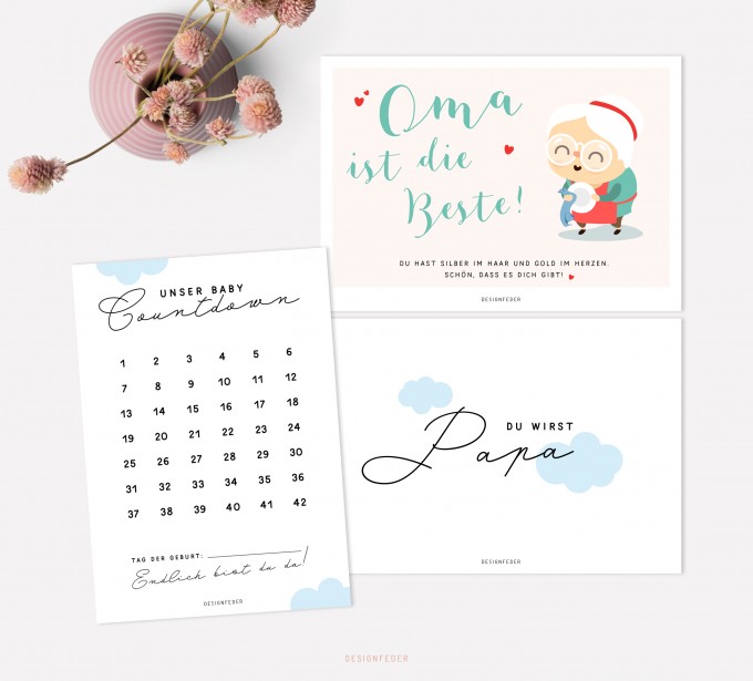 designfeder | Postkarten Baby Countdown + Papa +Oma designfeder | Postkarten Baby Countdown + Papa +Oma