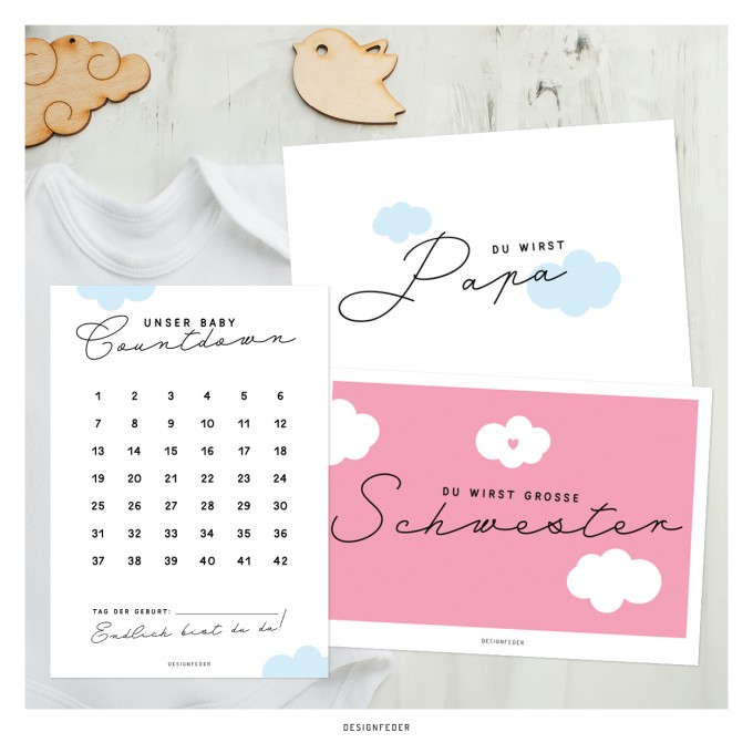 designfeder | Postkarten Baby Countdown + Papa + Schwester designfeder | Postkarten Baby Countdown + Papa + Schwester