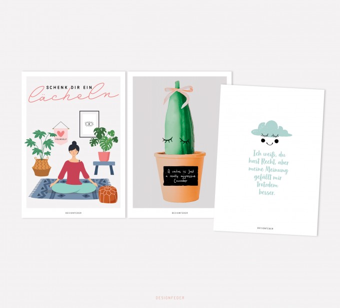 designfeder | Postkarten 3er Set – Yoga, Kaktusliebe und meine Meinung designfeder | Postkarten 3er Set – Yoga, Kaktusliebe und meine Meinung