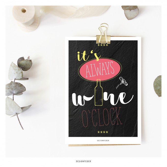 designfeder | Postkarte wine o'clock designfeder | Postkarte wine o'clock