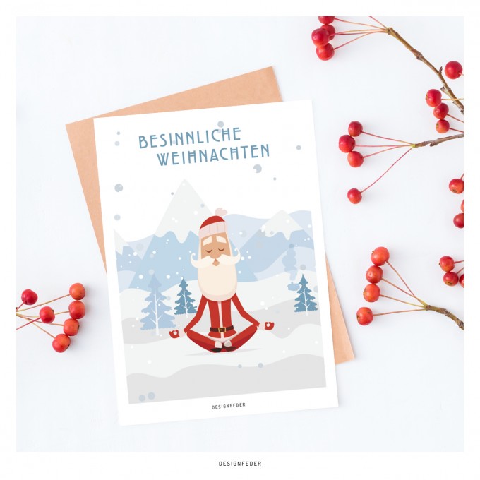 Designfeder Weihnachts Postkarte Yoga Weihnachtsmann Selekkt Com