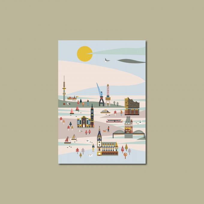 'Hamburg' Postkarte, illustriert von Saskia Rasink, DIN A6, klimaneutral gedruckt / Ankerwechsel Verlag