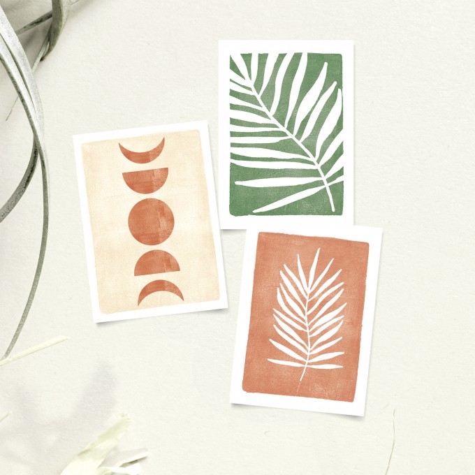 Paperlandscape | Postkarten-Set | Palmblätter und Mondphasen | Pflanzen