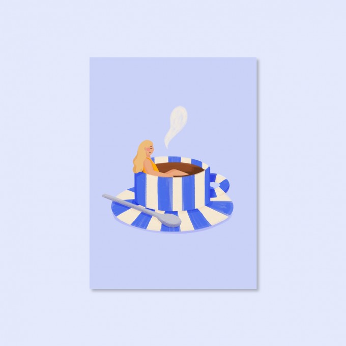 Gestreifte Kaffeetasse blau / Postkarte A6 / Svea Hansohn Illustration
