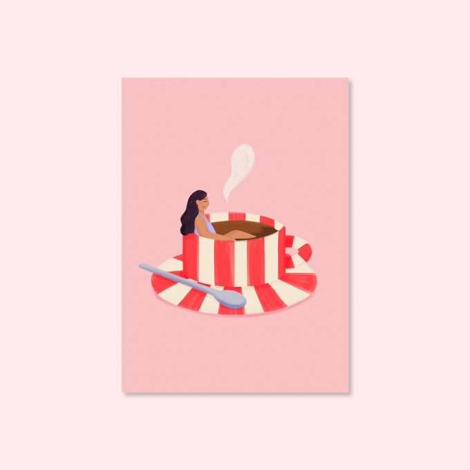 Gestreifte Kaffeetasse rot / Postkarte A6 / Svea Hansohn Illustration