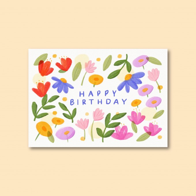 Happy Birthday Blumen / Postkarte A6 / Svea Hansohn Illustration