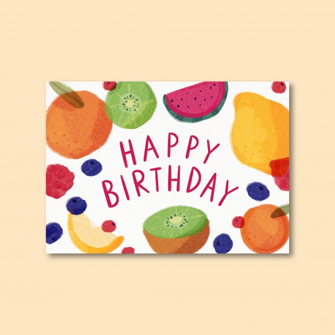 Happy Birthday Obstsalat / Postkarte A6 / Svea Hansohn Illustration