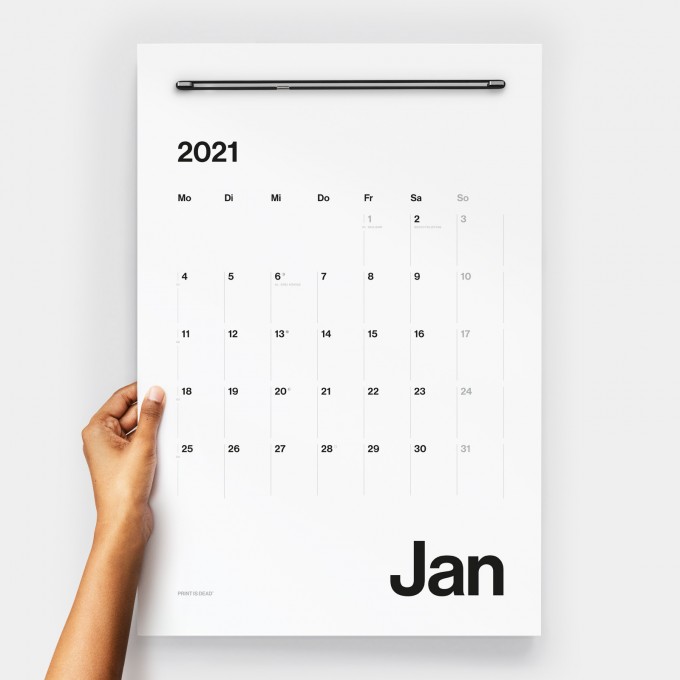 PRINT IS DEAD® 2021 Wandkalender / Starter-Set: Kalenderpapier inkl. Wandleiste PRINT IS DEAD® 2021 Wandkalender / Starter-Set: Kalenderpapier inkl. Wandleiste