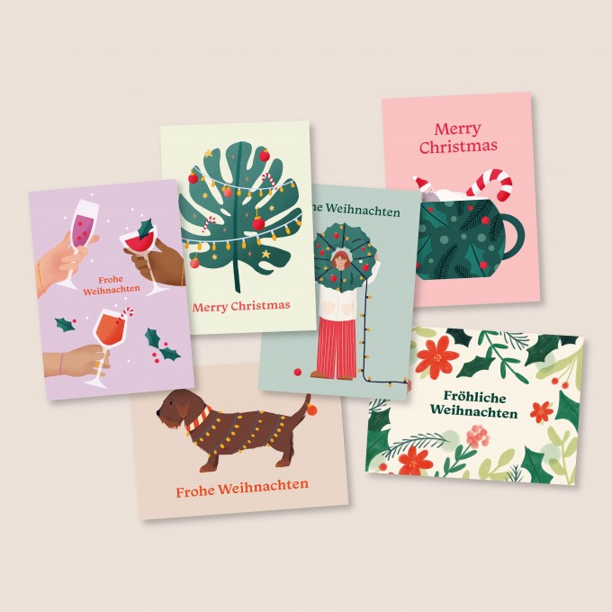 Frohe Weihnachten / 6er Postkartenset / Svea Hansohn Illustration