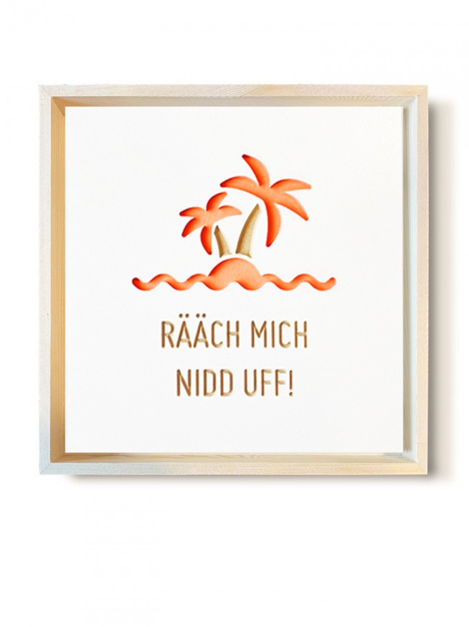 Stadtliebe® | 3D-Holzbild "Rääch mich nidd uff" veredelt mit CNC-Fräsung im Holzrahmen Stadtliebe® | 3D-Holzbild "Rääch mich nidd uff" veredelt mit CNC-Fräsung im Holzrahmen