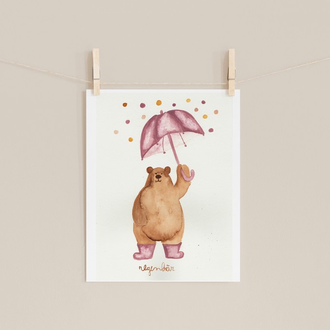 hasenkinder - Aquarellbild "Regenbär" 18x24cm hasenkinder - Aquarellbild "Regenbär" 18x24cm