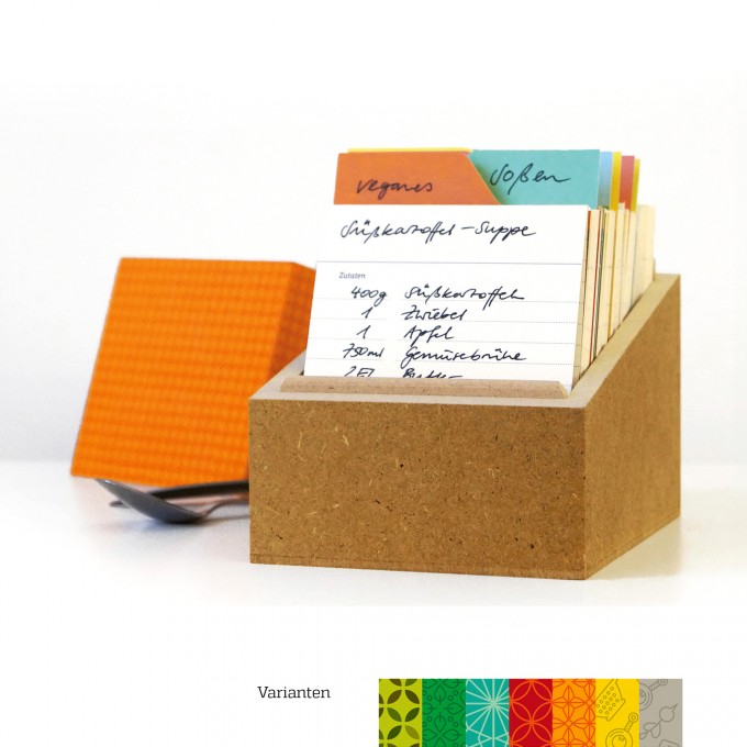 REZEPTBOX mit gemustertem Deckel, Box fürs Backen und Kochen mit Rezeptkarten und Registern // sperlingB.design