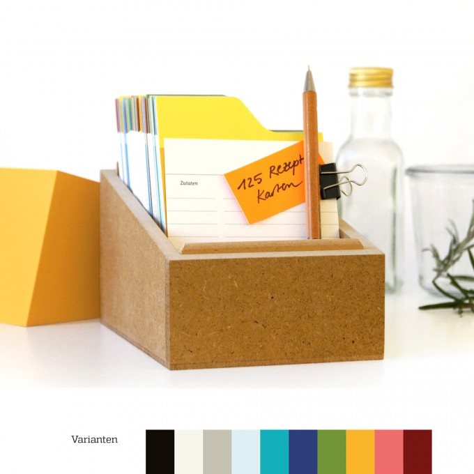 REZEPTBOX mit einfarbigem Deckel, Box fürs Backen und Kochen mit Rezeptkarten und Registern // sperlingB.design