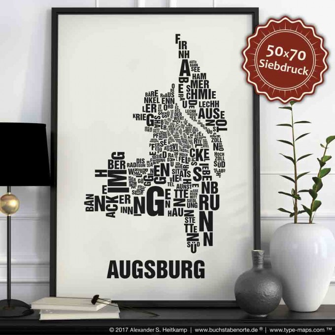 Buchstabenort Augsburg Stadtteile-Poster Typografie Buchstabenort Augsburg Stadtteile-Poster Typografie