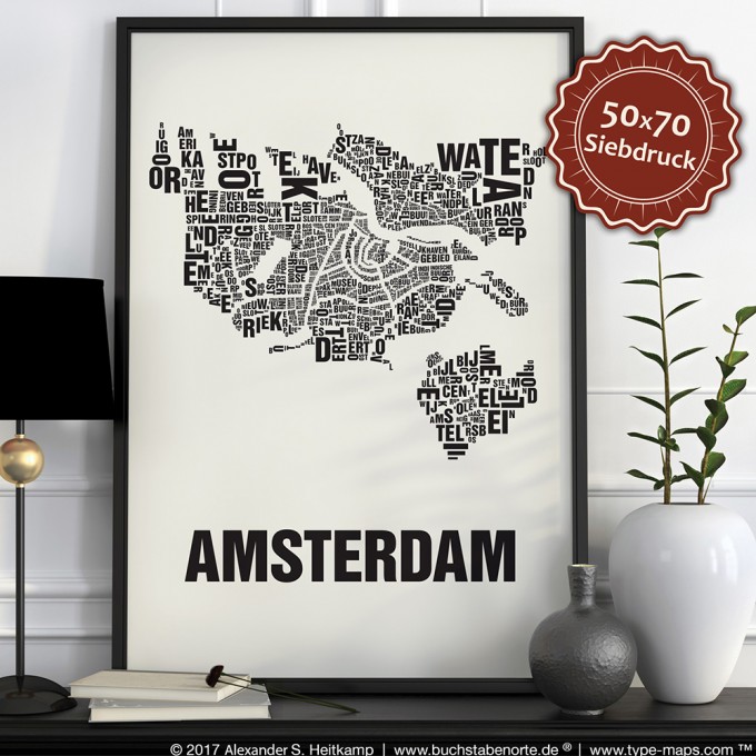 Buchstabenort Amsterdam Stadtteile-Poster Typografie Buchstabenort Amsterdam Stadtteile-Poster Typografie