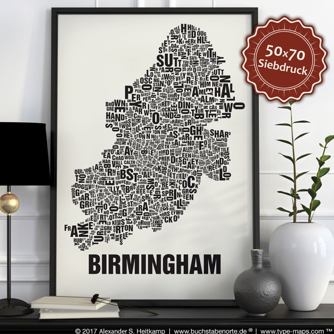 Buchstabenort Birmingham Stadtteile-Poster Typografie Buchstabenort Birmingham Stadtteile-Poster Typografie