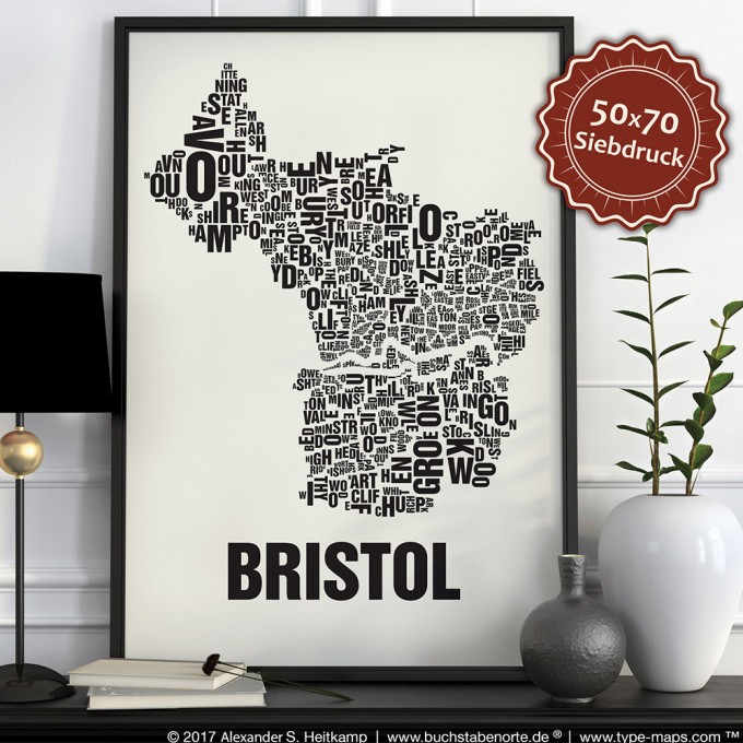 Buchstabenort Bristol Stadtteile-Poster Typografie Buchstabenort Bristol Stadtteile-Poster Typografie