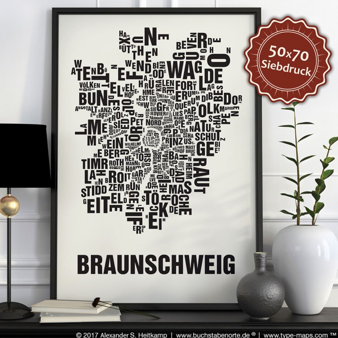 Buchstabenort Braunschweig Stadtteile-Poster Typografie Buchstabenort Braunschweig Stadtteile-Poster Typografie