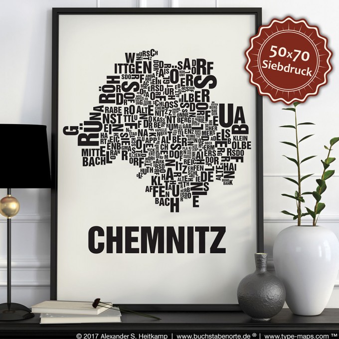 Buchstabenort Chemnitz Stadtteile-Poster Typografie Buchstabenort Chemnitz Stadtteile-Poster Typografie
