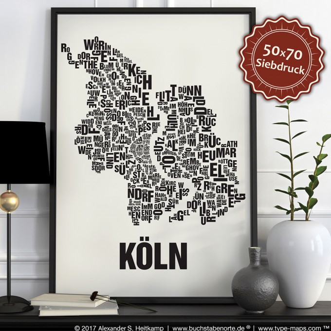 Buchstabenort Köln Stadtteile-Poster Typografie Buchstabenort Köln Stadtteile-Poster Typografie