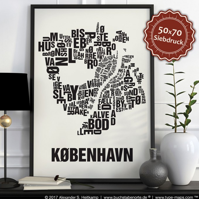 Buchstabenort Kopenhagen København Stadtteile-Poster Typografie Buchstabenort Kopenhagen København Stadtteile-Poster Typografie