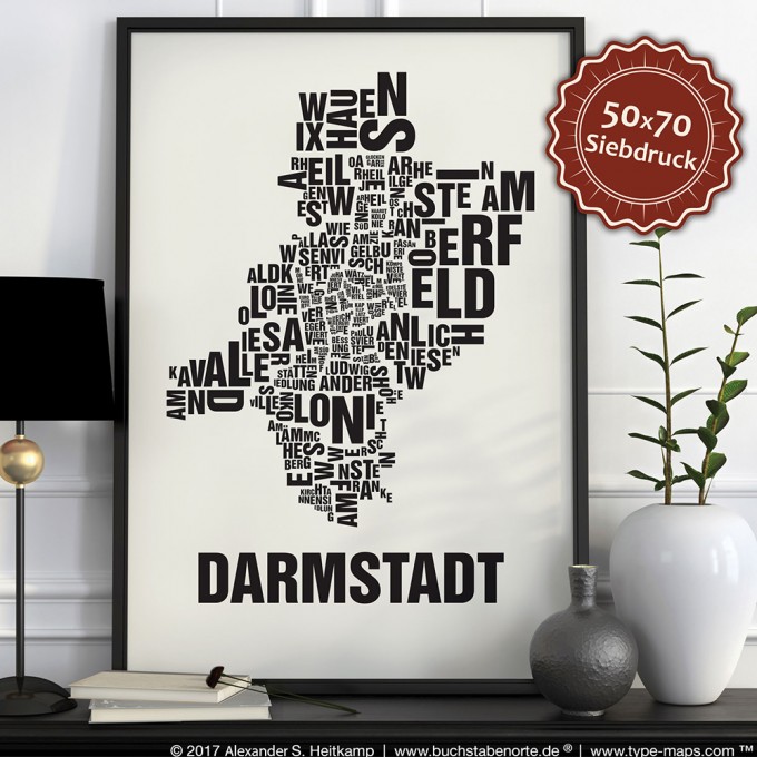 Buchstabenort Darmstadt Stadtteile-Poster Typografie Buchstabenort Darmstadt Stadtteile-Poster Typografie