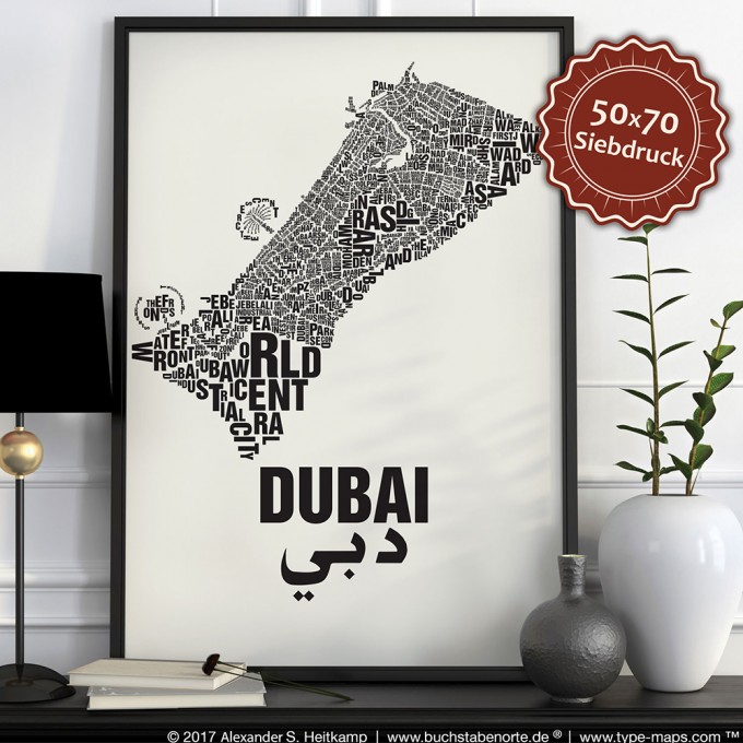 Buchstabenort Dubai Stadtteile-Poster Typografie Buchstabenort Dubai Stadtteile-Poster Typografie