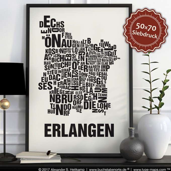 Buchstabenort Erlangen Stadtteile-Poster Typografie Buchstabenort Erlangen Stadtteile-Poster Typografie