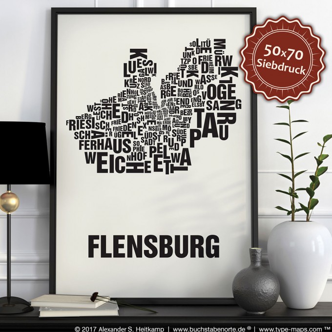 Buchstabenort Flensburg Stadtteile-Poster Typografie Buchstabenort Flensburg Stadtteile-Poster Typografie