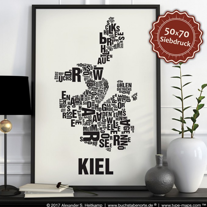 Buchstabenort Kiel Stadtteile-Poster Typografie Buchstabenort Kiel Stadtteile-Poster Typografie