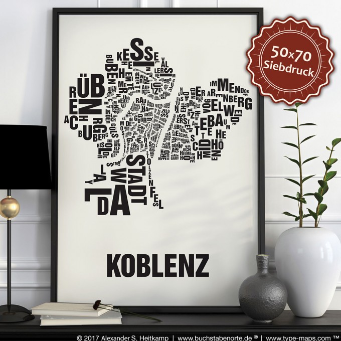 Buchstabenort Koblenz Stadtteile-Poster Typografie Buchstabenort Koblenz Stadtteile-Poster Typografie