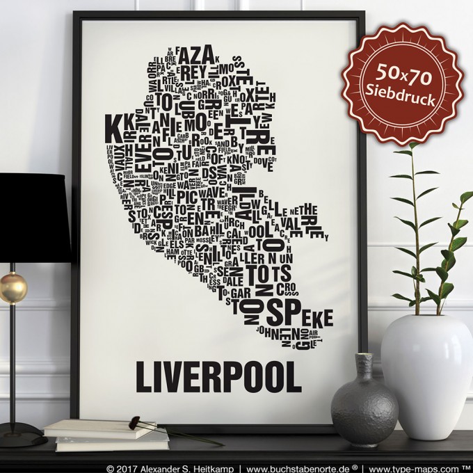 Buchstabenort Liverpool Stadtteile-Poster Typografie Buchstabenort Liverpool Stadtteile-Poster Typografie