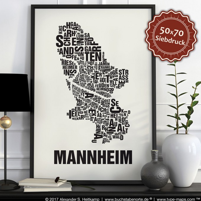 Buchstabenort Mannheim Stadtteile-Poster Typografie Buchstabenort Mannheim Stadtteile-Poster Typografie