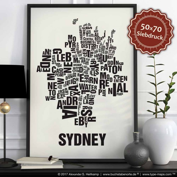 Buchstabenort Sydney Stadtteile-Poster Typografie Buchstabenort Sydney Stadtteile-Poster Typografie