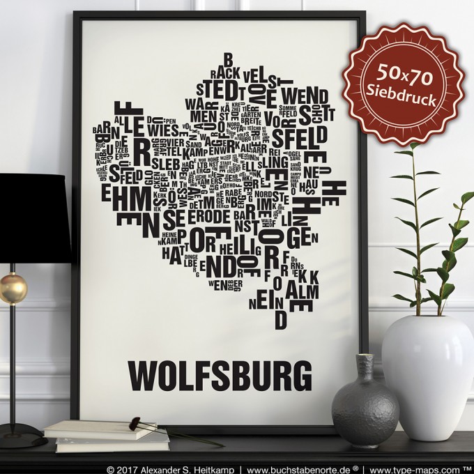 Buchstabenort Wolfsburg Stadtteile-Poster Typografie Buchstabenort Wolfsburg Stadtteile-Poster Typografie