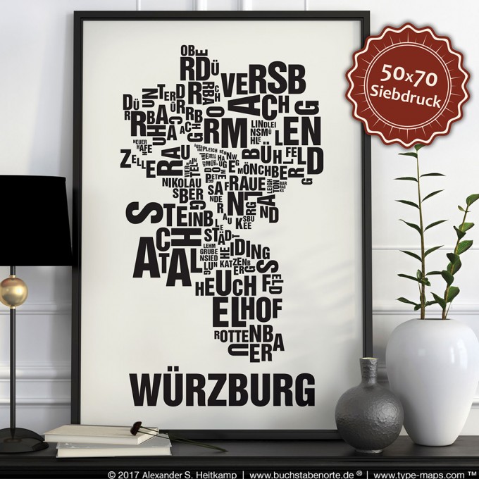 Buchstabenort Würzburg Stadtteile-Poster Typografie Buchstabenort Würzburg Stadtteile-Poster Typografie