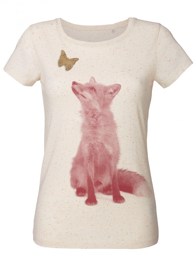 wat? Apparel Fuchs mit Schmetterling - T-Shirt Damen mit Holzbrosche wat? Apparel Fuchs mit Schmetterling - T-Shirt Damen mit Holzbrosche