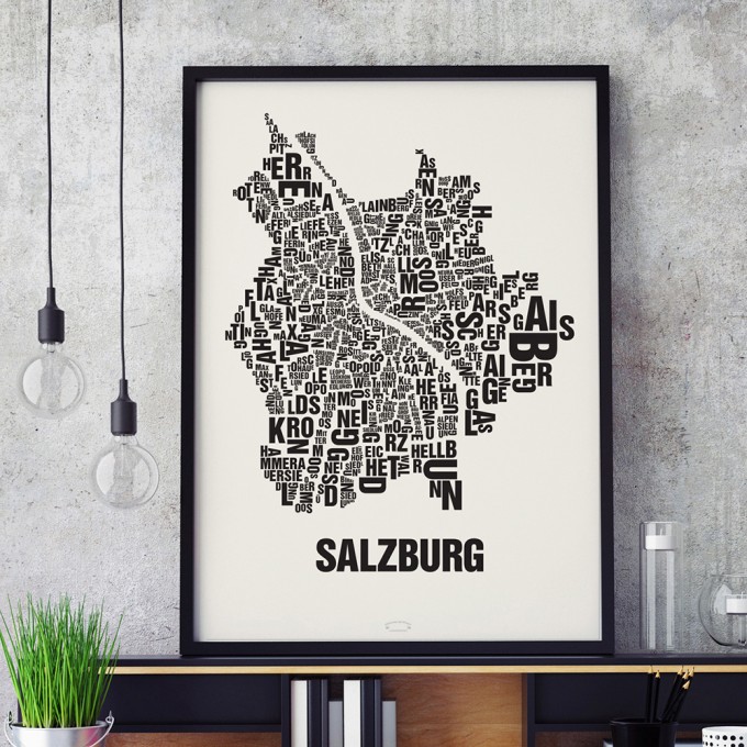 Buchstabenort Salzburg Poster Typografie Siebdruck