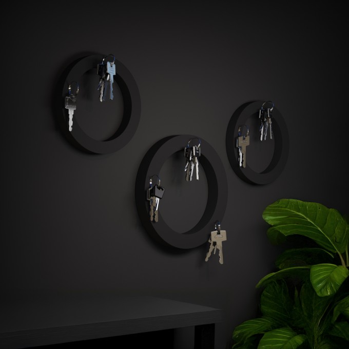 Schlüsselmagnet "O" schwarz - superstark und nachhaltig. Aus pflanzlichem Kunststoff hergestellt - von Grellroth Design