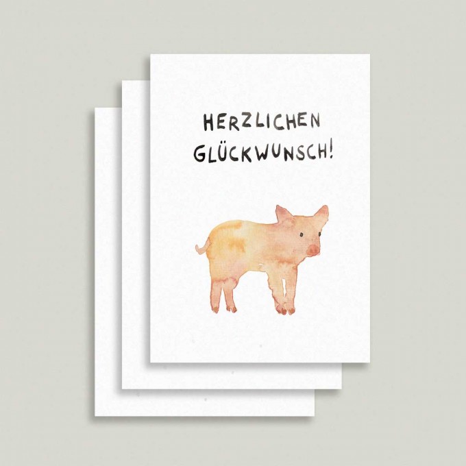 Farina Kuklinski • 3er Postkarten Set • Schwein