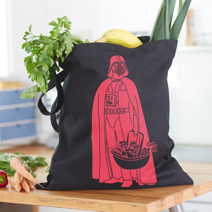 Frau Schnobel Grafik Einkaufsbeutel "Darth" schwarz / roter Druck Frau Schnobel Grafik Einkaufsbeutel "Darth" schwarz / roter Druck