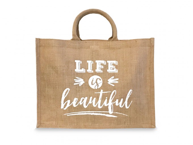 Design Verlag – Einkaufstasche / Shopper aus Jute „Life is beautiful“ Design Verlag – Einkaufstasche / Shopper aus Jute „Life is beautiful“