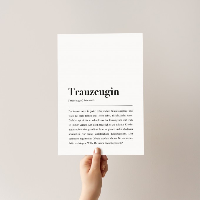 DIN A4 Poster: Trauzeugin Definition - Pulse of Art DIN A4 Poster: Trauzeugin Definition - Pulse of Art